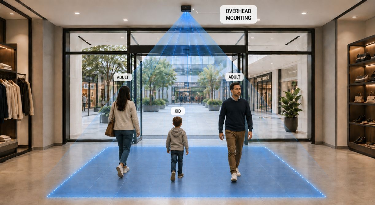 Sensor radar SensMax TAC-B EWP de conteo de personas con instalación cenital