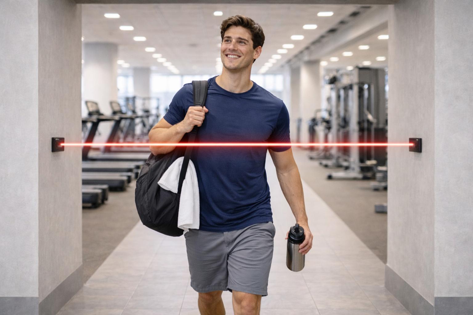Sensores bidireccionales SensMax D3 de conteo de personas instalados en un gimnasio